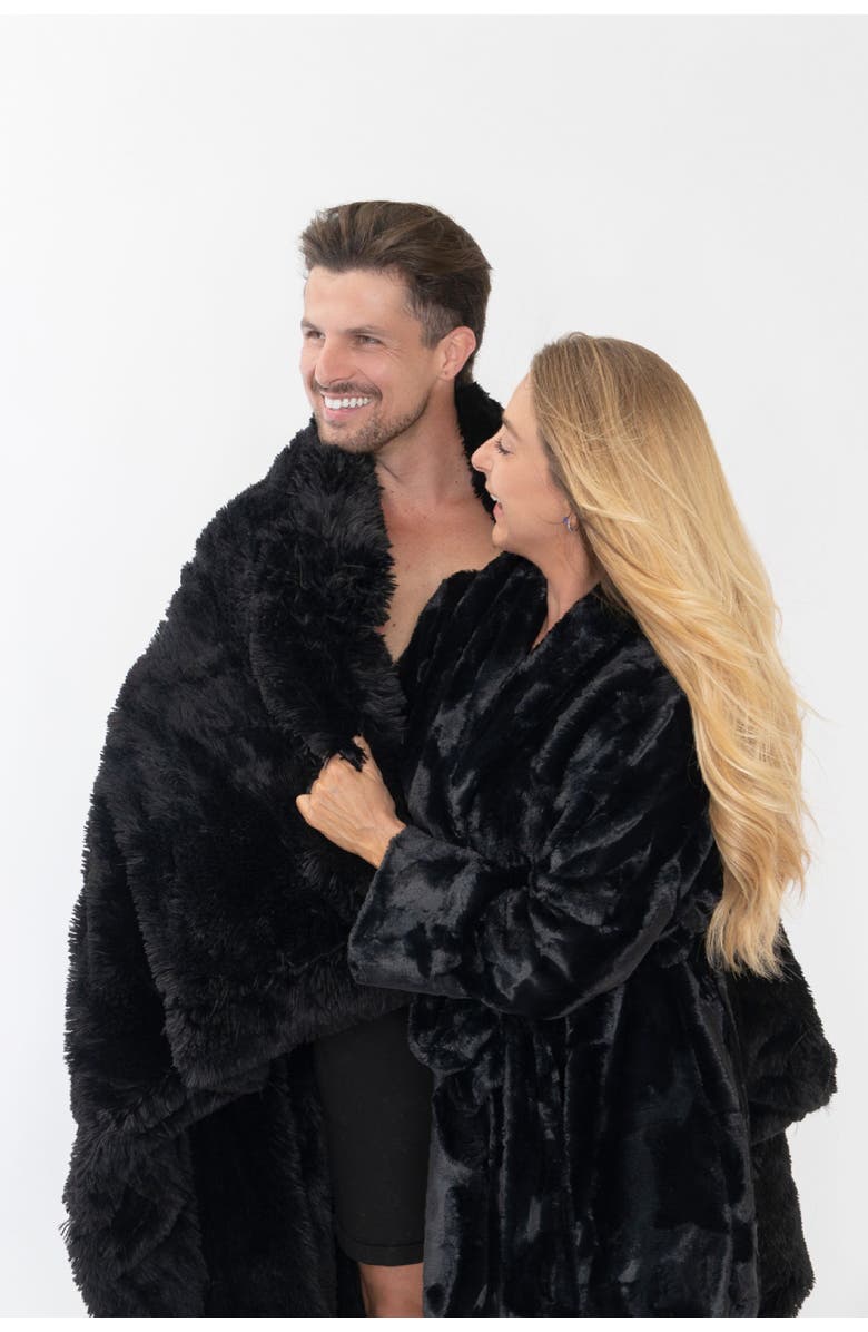 Sea To Me Blankets San Francisco Shag Faux Fur Throw Blanket, Alternate, color, Black