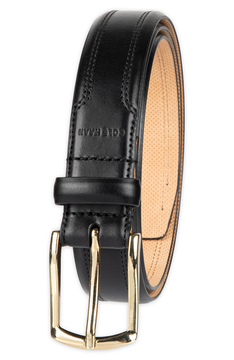Cole Haan Fes Stitch Leather Belt, Alternate, color, Black
