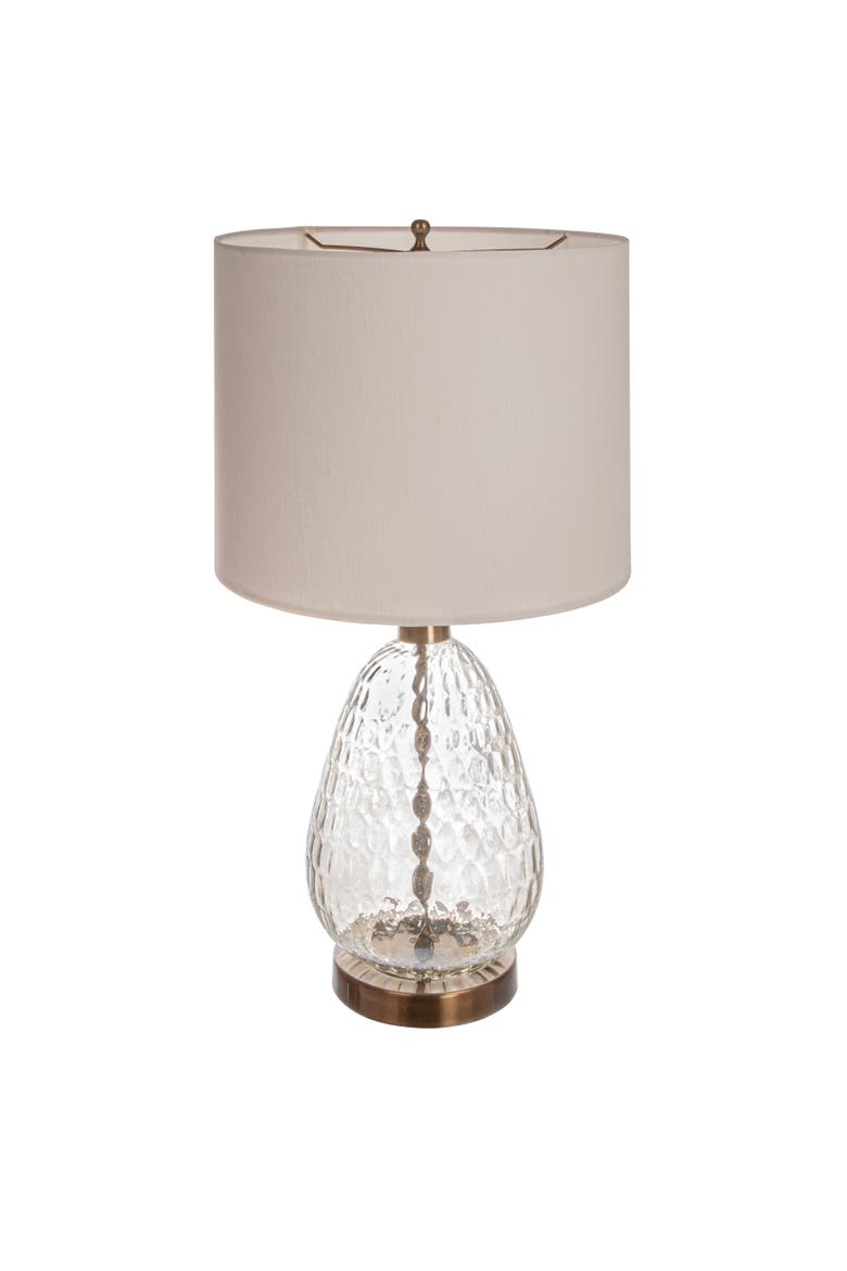 Textured Glass Base Table Lamp with Cotton Drum Shade, White, Main, color, Gold