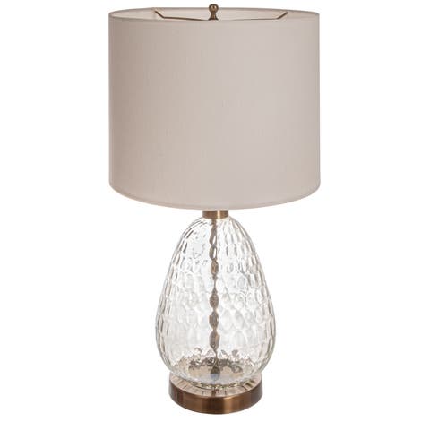 Textured Glass Base Table Lamp with Cotton Drum Shade, White