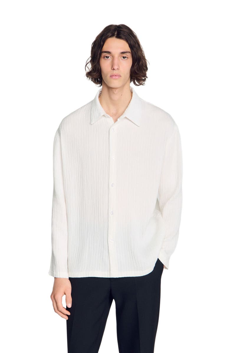 SANDRO Crinkled loose-fit shirt, Alternate, color, White