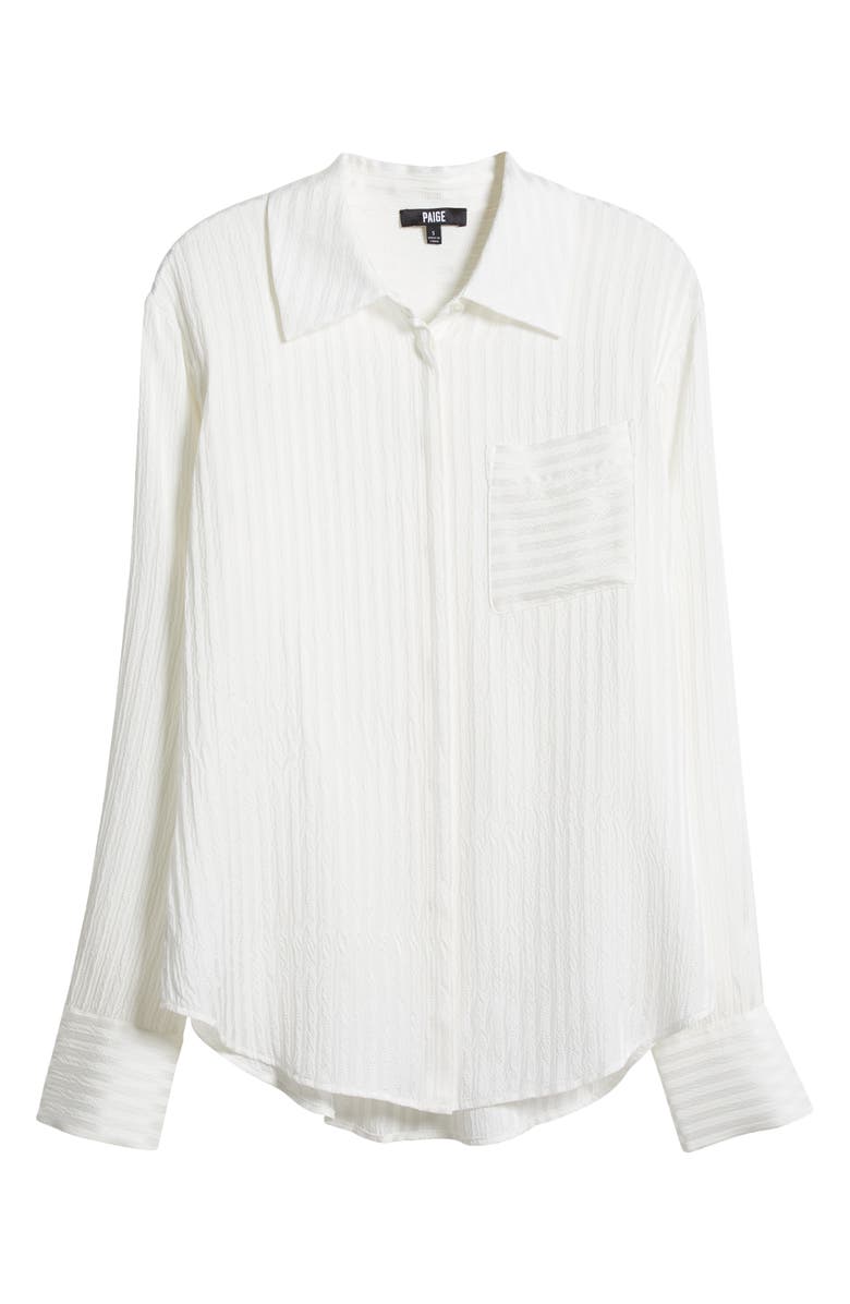 PAIGE Kelyn Textured Stripe Silk Button-Up Shirt, Alternate, color, White