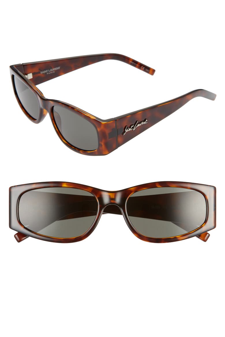 55mm Rectangular Sunglasses, Main, color, SHINY DARK HAVANA/ GREY