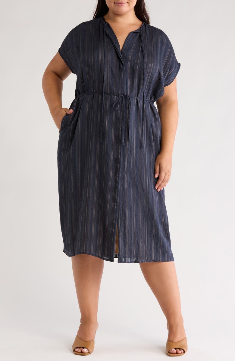 Vince Stripe Cap Sleeve Shirtdress, Main, color, Coastal/ Sandshell