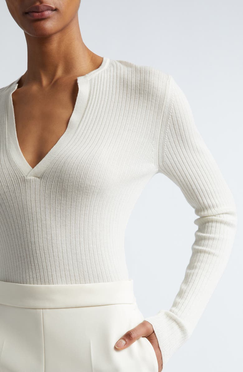 Max Mara Urlo Silk & Cashmere Rib Split Neck Sweater, Alternate, color, 