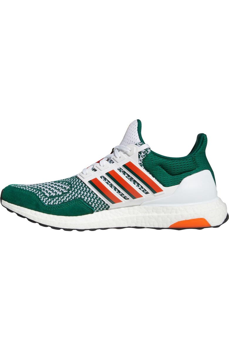 adidas Green/White Miami Hurricanes Ultraboost 1.0 Running Shoe, Alternate, color,