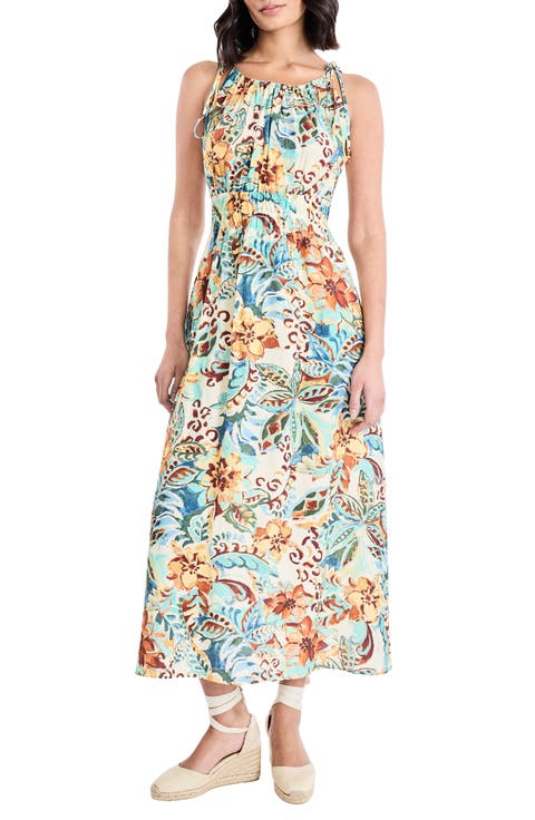 Floral Tie Strap Fit & Flare Midi Sundress