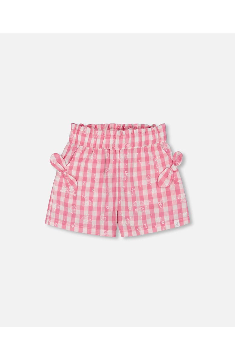 Deux par Deux Girl's Smocked Waist Short With Knots Pink And White Checks, Main, color, 