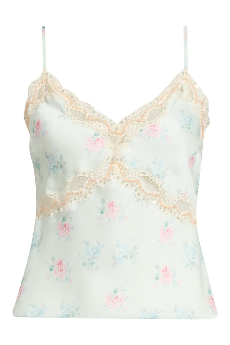 Lamora Lace Trim Satin Camisole, Main, color, EUCALYPTUS