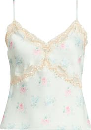 LoveShackFancy Lamora Lace Trim Satin Camisole