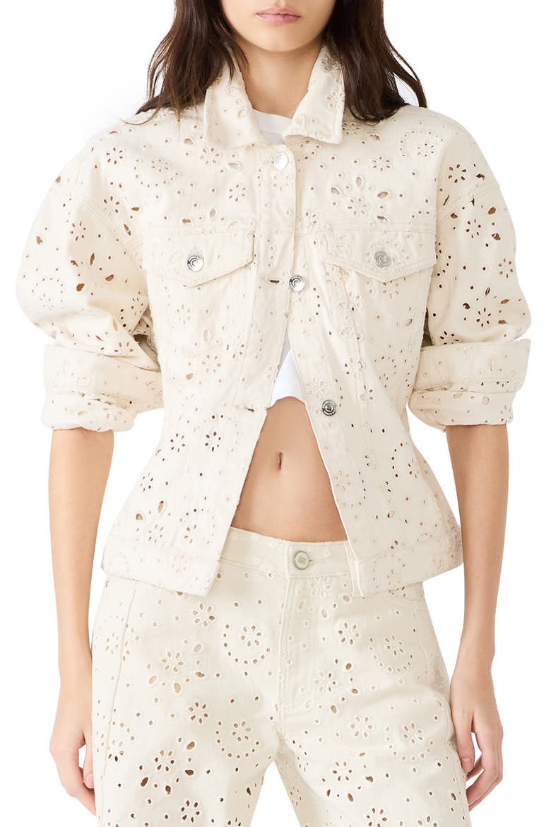 Henrietta Embroidered Eyelet Cotton Jacket, Main, color, SEA MIST