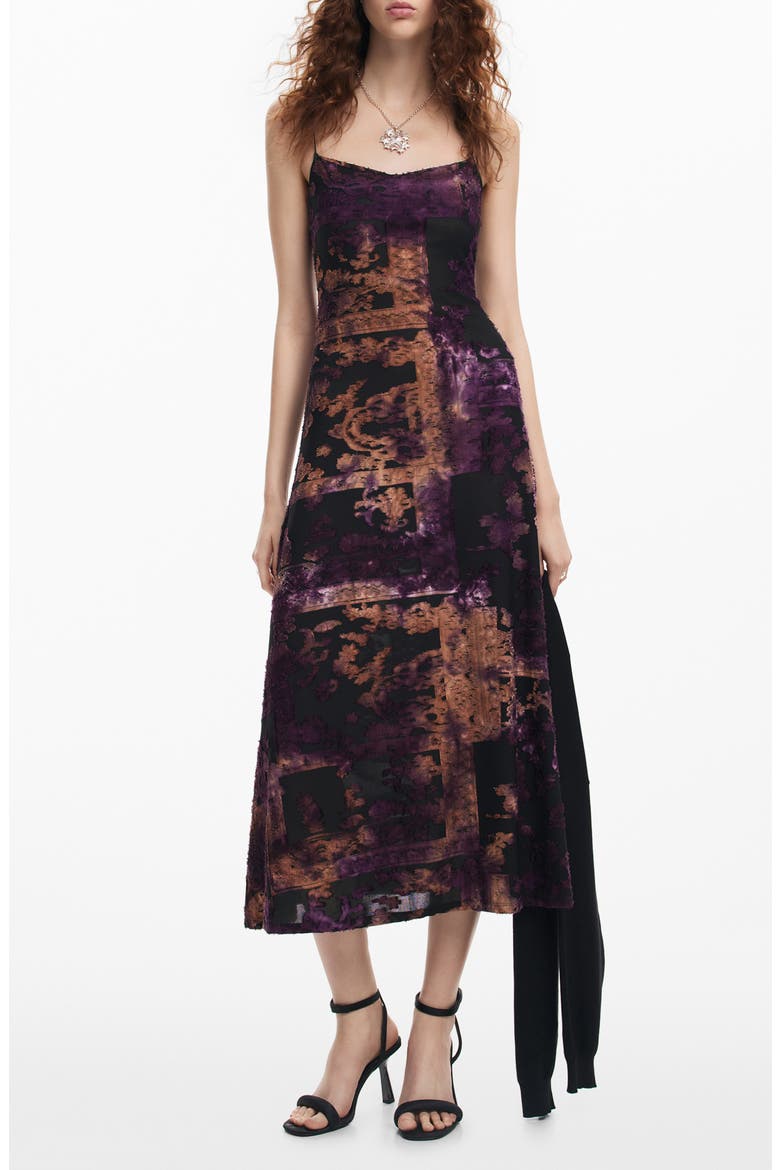 Rosy Velvet Jacquard Dress & Pullover Sweater, Main, color, PURPLE/ BLACK MIX
