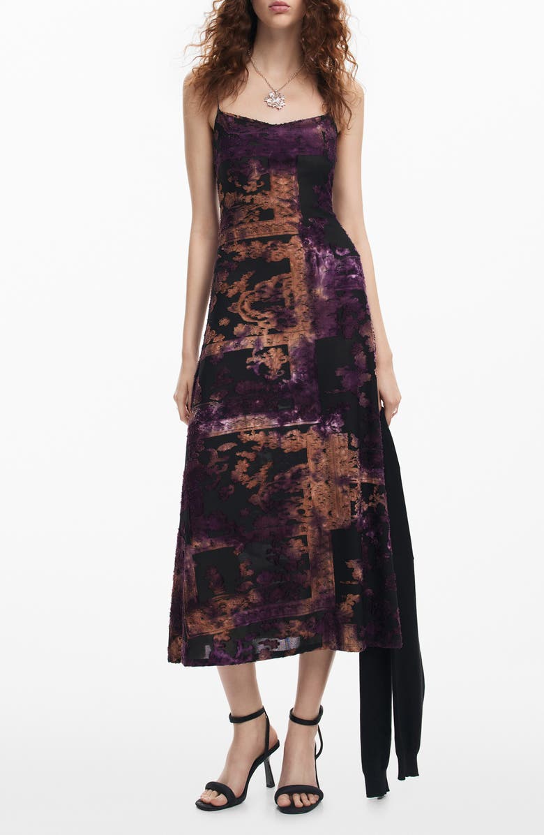 Desigual Rosy Velvet Jacquard Dress & Pullover Sweater, Main, color, Purple/ Black Mix