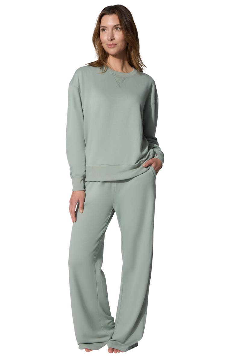 YOGALICIOUS All Day Long Brushed Terry Sweatshirt & Leggings Set, Alternate, color, Green Milieu