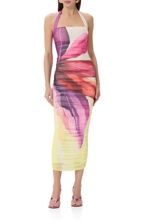 Indina Ruched Mesh Body-Con Maxi Dress