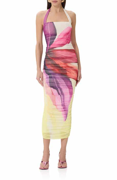 Indina Ruched Mesh Body-Con Maxi Dress