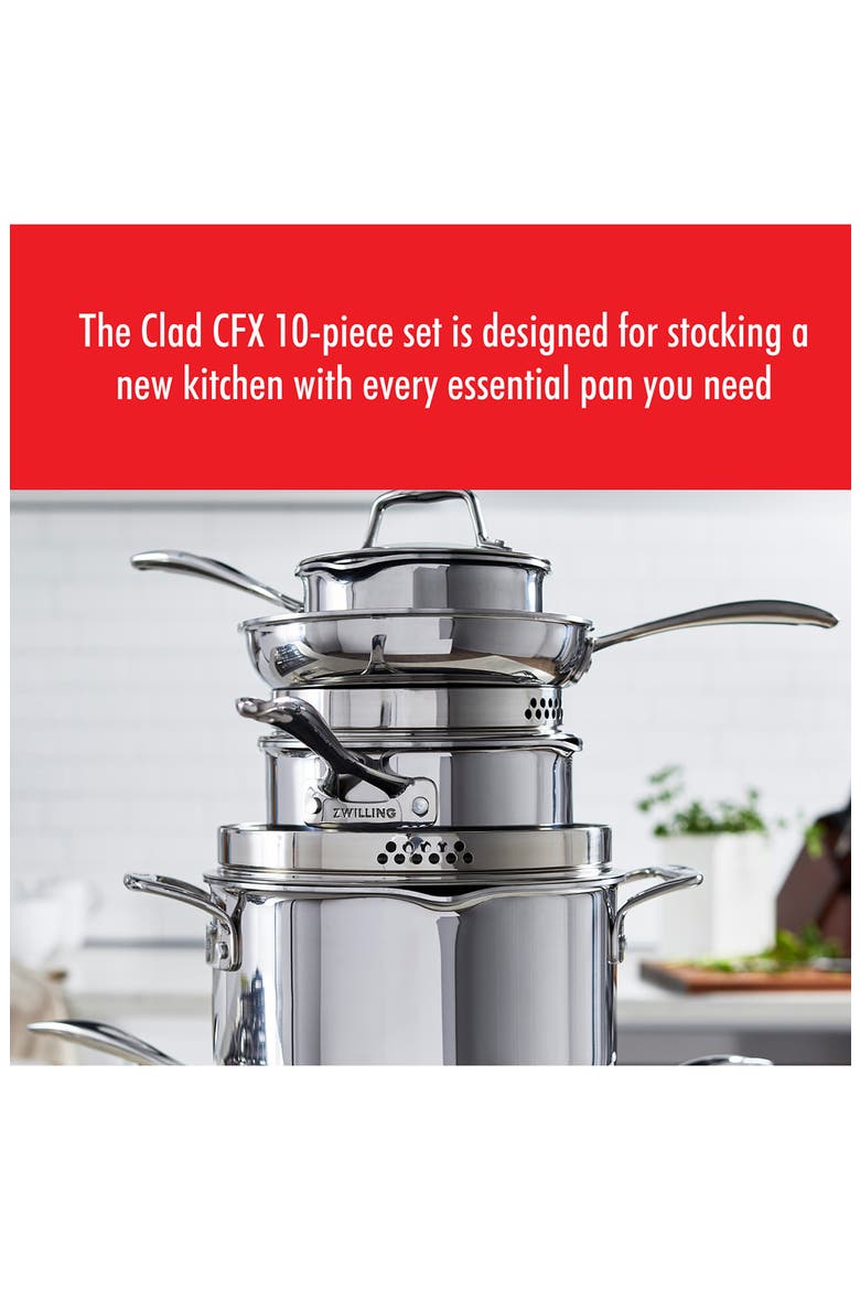 Clad CFX 10-Piece Nonstick Cookware Set, Alternate, color, STAINLESS STEEL