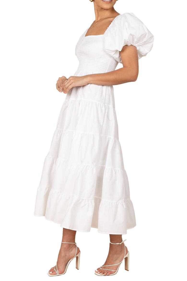 Annette Puff Sleeve Midi A-Line Dress, Alternate, color, WHITE