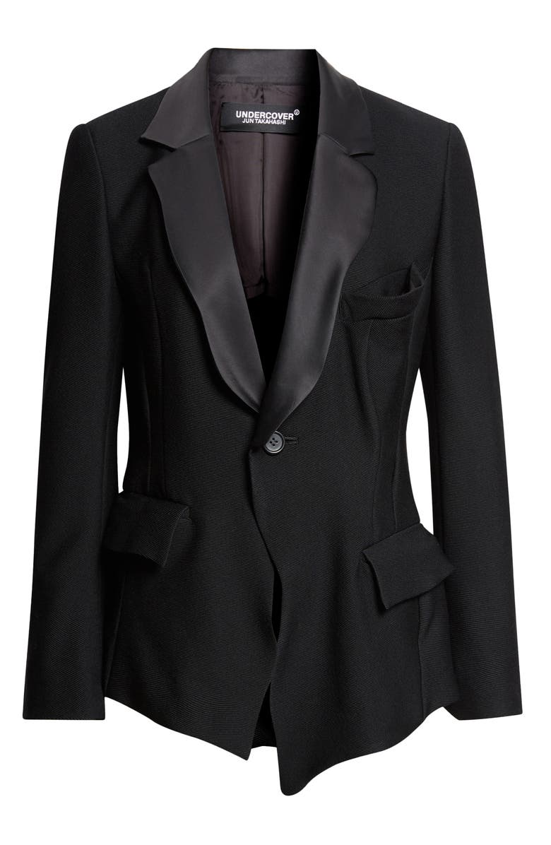 Undercover Wavy Sateen Trim Wool Stretch Twill Jacket, Main, color, Black