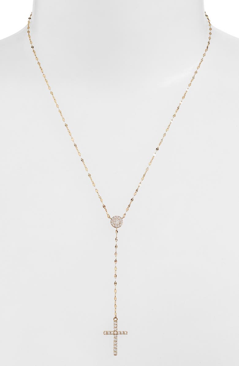 LANA Jewelry 'Fatale' Diamond Cross Y-Necklace, Main, color, 