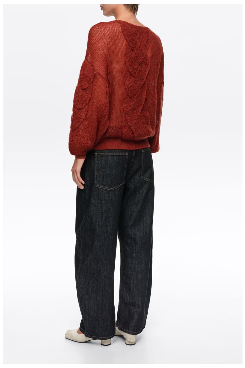 Mohair Cable Knit Sweater, Alternate, color, BRICK RED