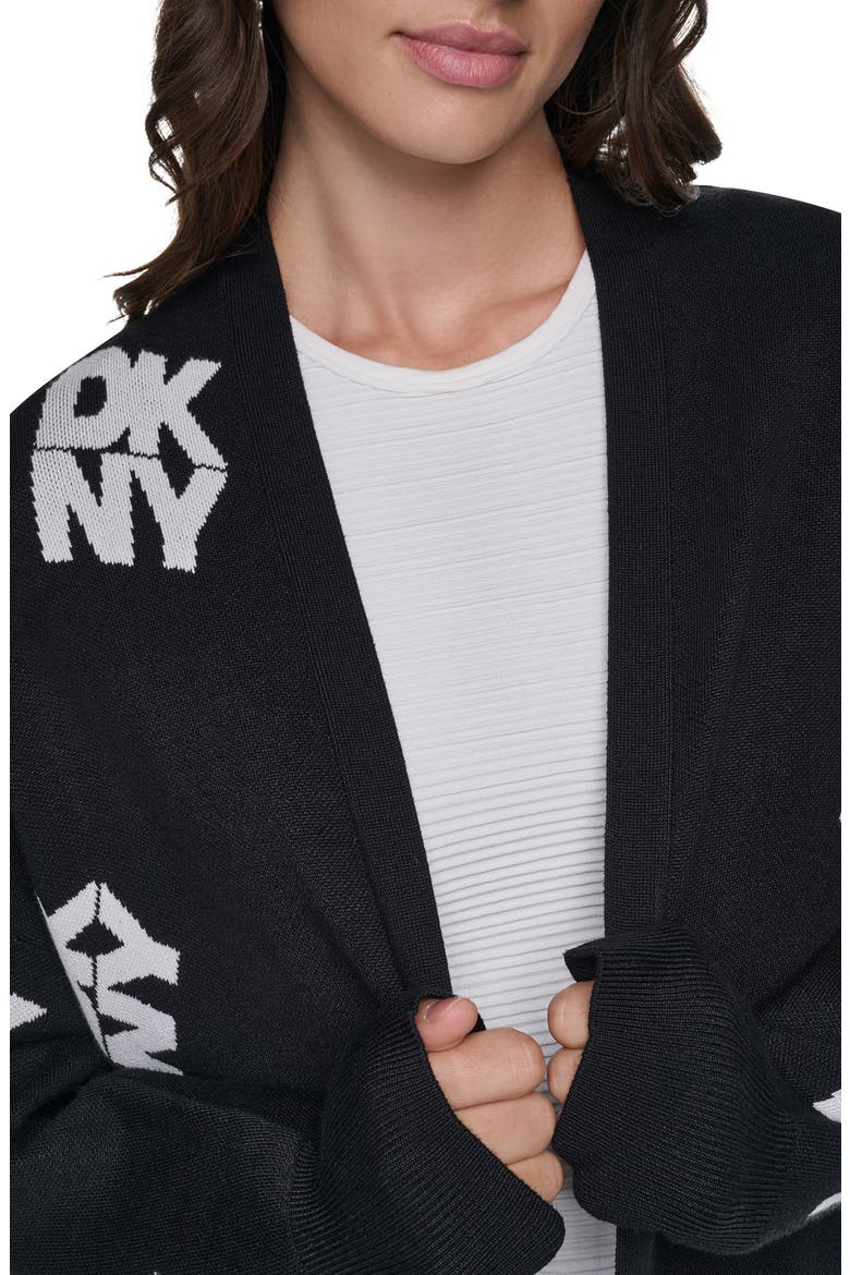 Stack Logo Long Cardigan, Alternate, color, BLACK/IVORY