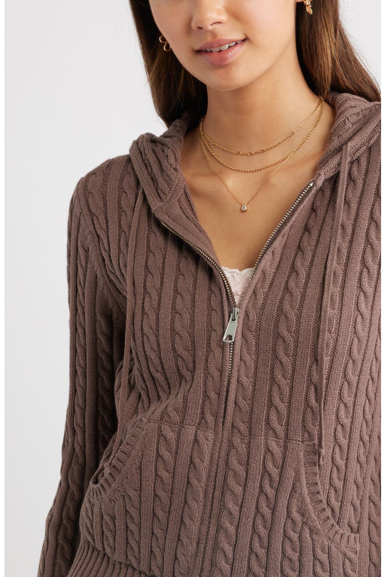 Cable Stitch Hooded Cardigan, Alternate, color, BROWN QUARTZ