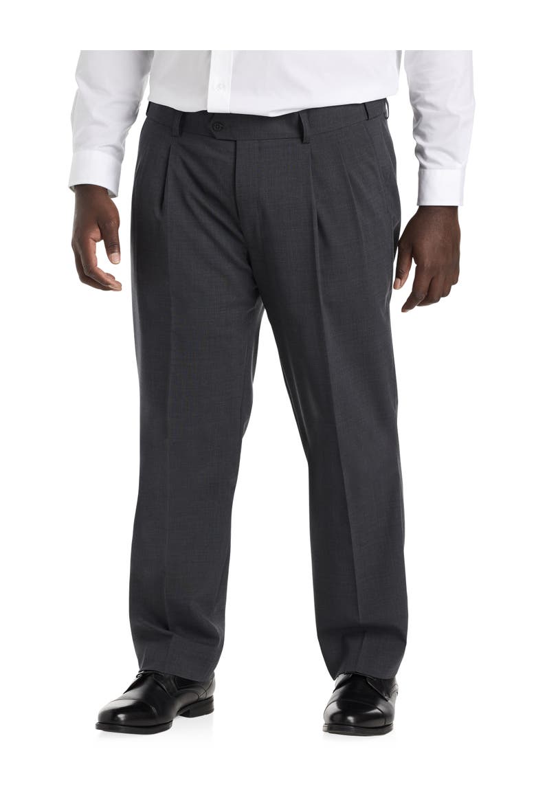 Big & Tall Perfect Fit Waist-Relaxer Pleated Suit Pants, Main, color, CHARCOAL
