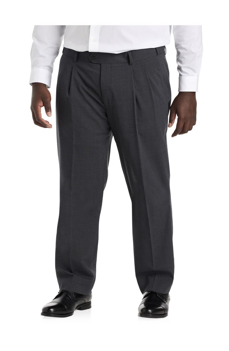 Oak Hill by DXL Big & Tall Perfect Fit Waist-Relaxer Pleated Suit Pants, Main, color, Charcoal