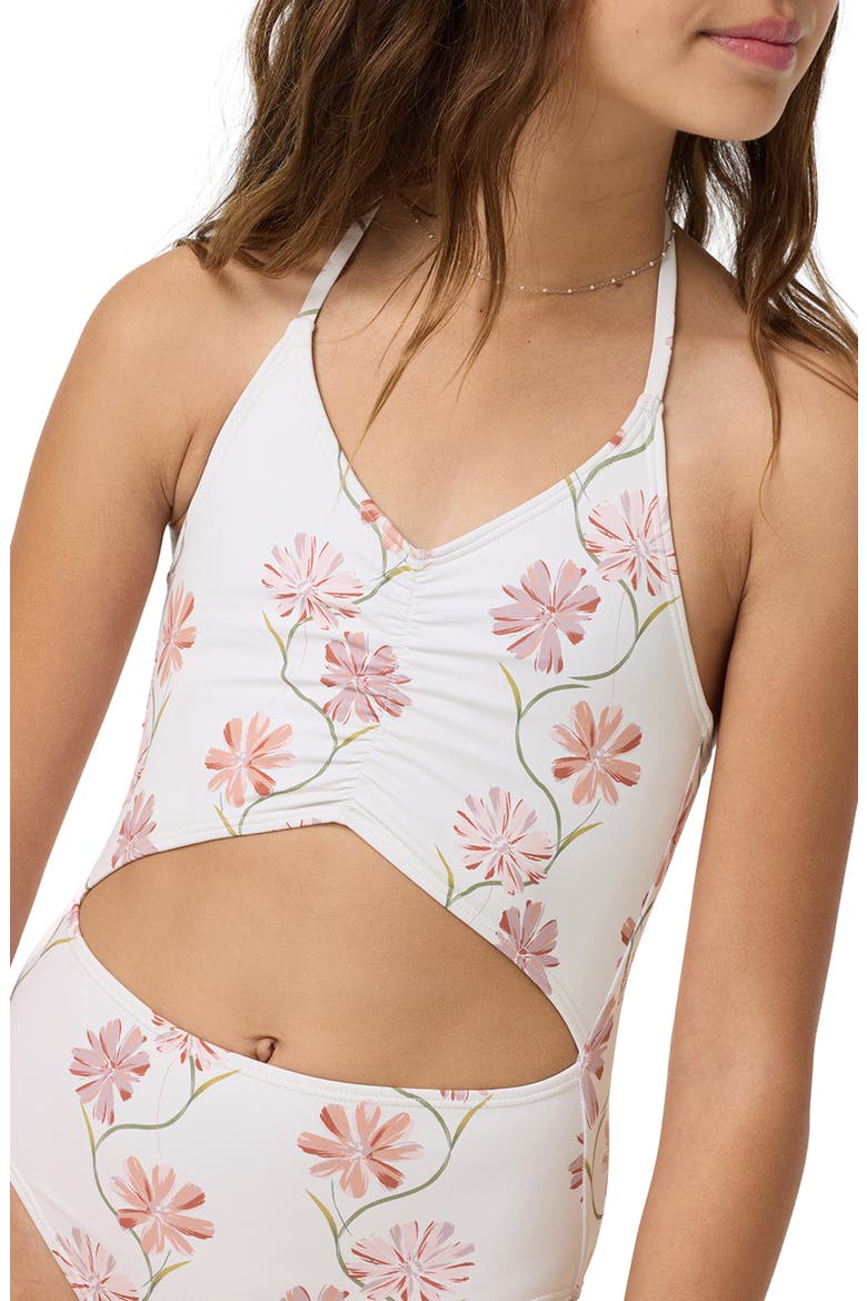 Kids' Ivy Floral Ruched Cutout One-Piece Swimsuit, Alternate, color, TOFU