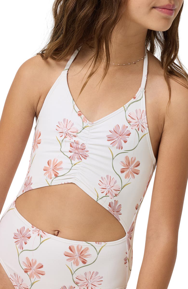 O'Neill Kids' Ivy Floral Ruched Cutout One-Piece Swimsuit, Alternate, color, 
