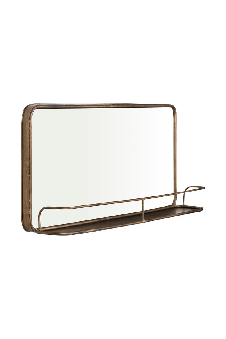 Wide Metal Framed Wall Mirror with Shelf, Brass, Alternate, color, Brass