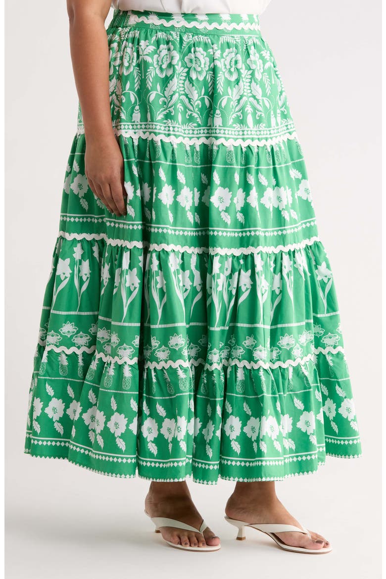 Wave Trimmed Print Maxi Skirt, Alternate, color, GREEN-WHITE