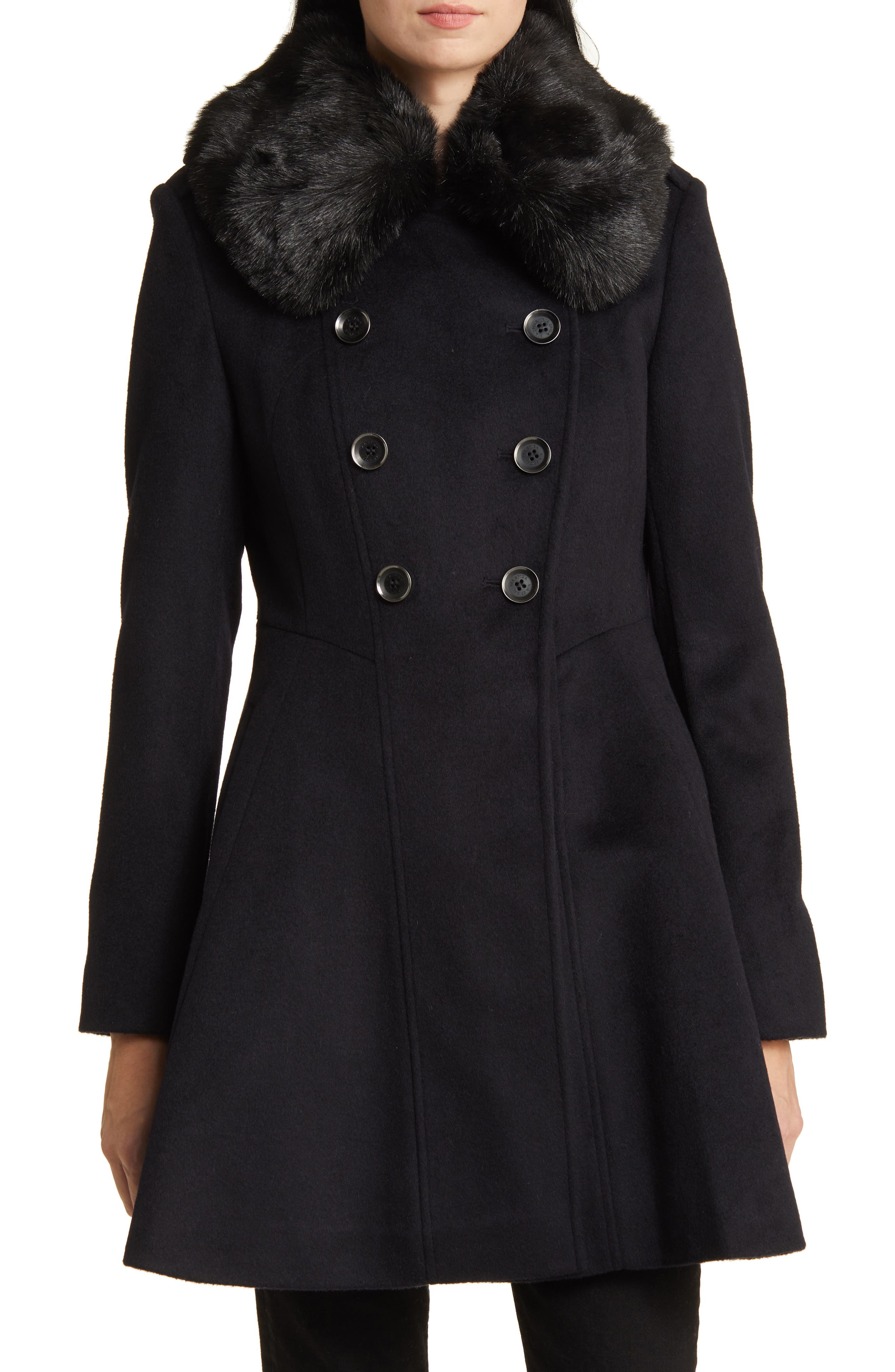 via spiga faux fur trim coat