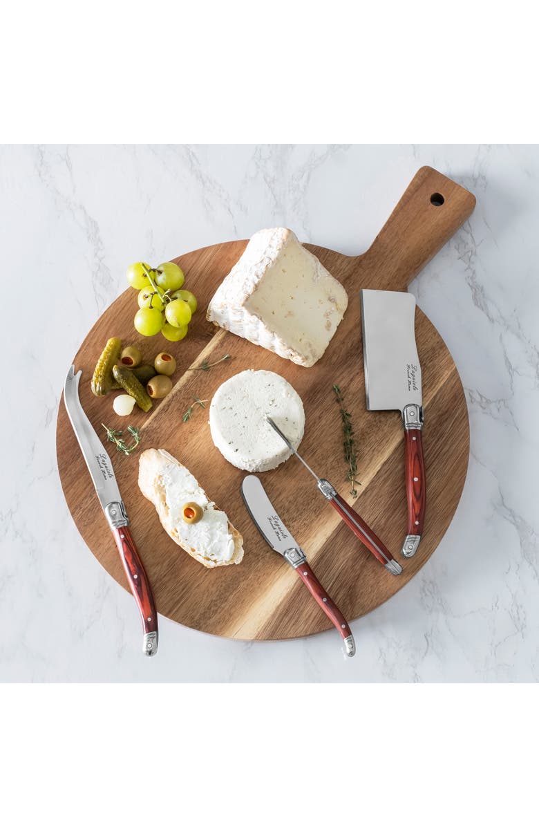 FRENCH HOME Laguiole 7-Piece Cheese Flatware Set, Alternate, color, Pakkawood/ Brown