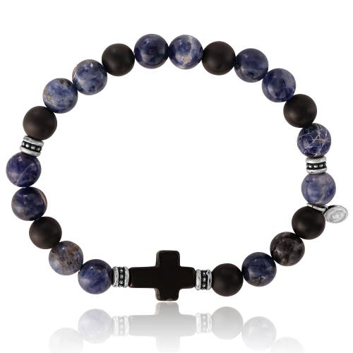 Lucky Brand Sodalite Bead Stretch Bracelets With Cross Accents In Brown