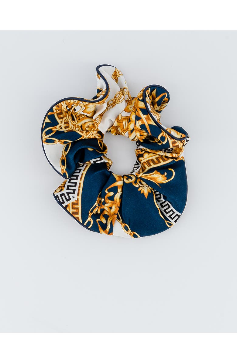 Alexandre de Paris Printed Silk Scrunchie, Alternate, color, Navy Gold