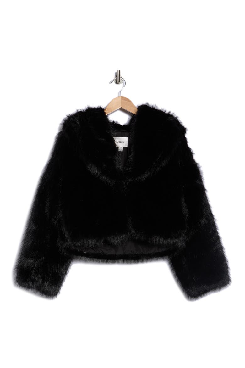 Crop Faux Fur Jacket, Alternate, color, BLACK