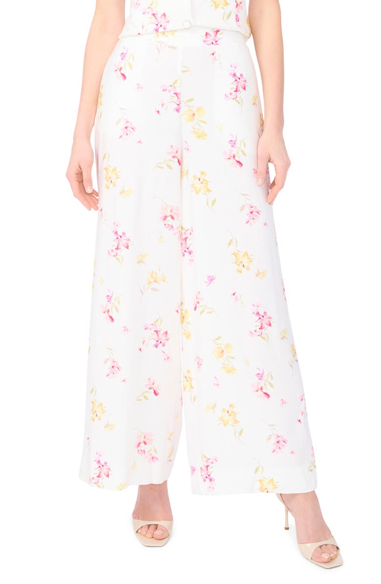 Vince Camuto Floral Wide Leg Pants, Main, color, Lemon Cream