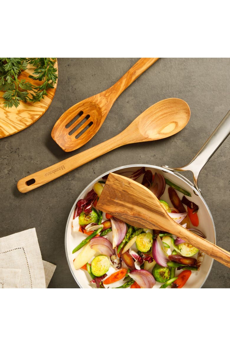 Italian Olive Wood Extra-Large Turner, Spoon, and Slotted Spoon Set, Alternate, color, Natural Wood