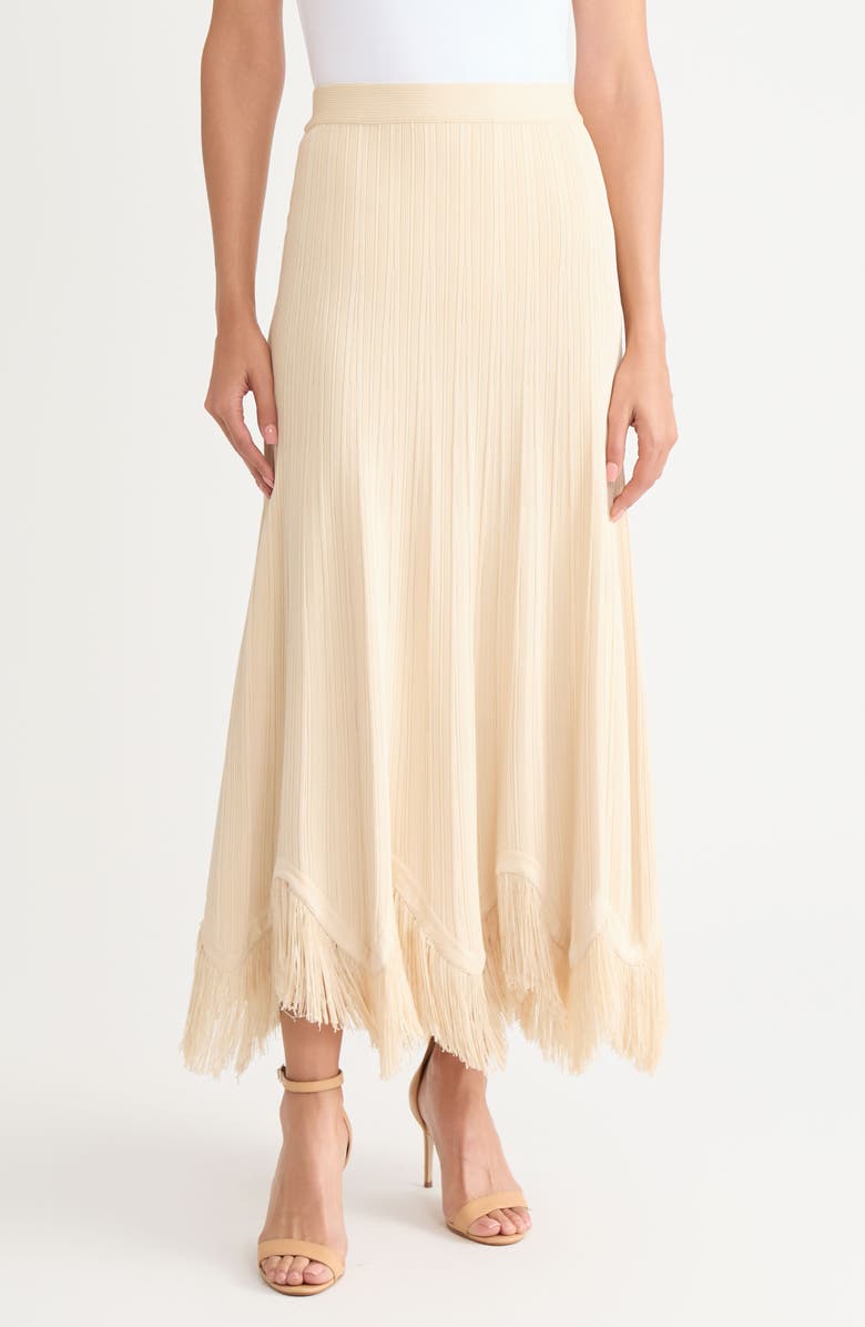 Misook x Lani Lynn Fringe Knit Skirt, Main, color, Pearl