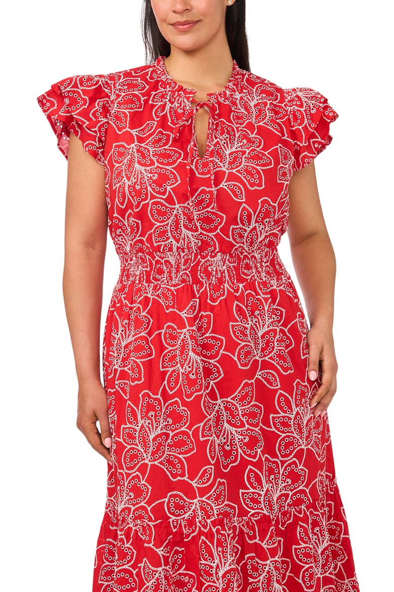 Floral Eyelet Lace Midi Dress, Alternate, color, CLASSIC CHERRY