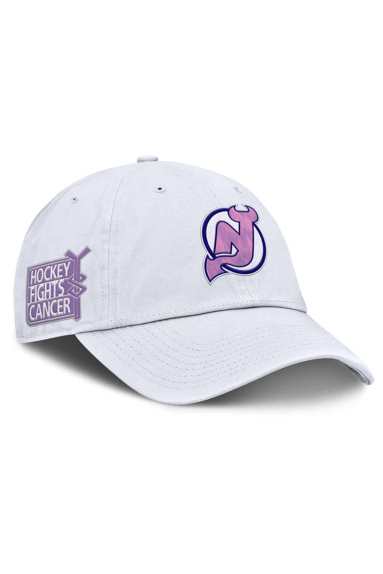 Men's Fanatics  White New Jersey Devils Authentic Pro Hockey Fights Cancer Adjustable Hat, Main, color, White