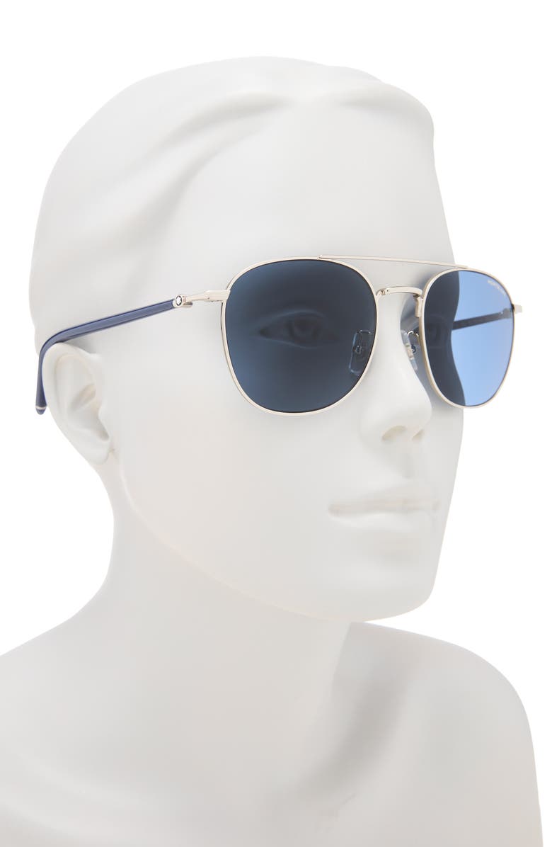 Montblanc 56mm Aviator Sunglasses, Alternate, color, Silver Blue Blue