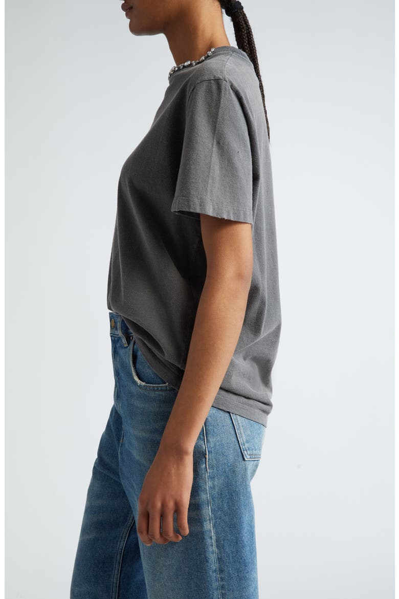 Crystal Embellished Distressed Cotton T-Shirt, Alternate, color, ANTHRACITE