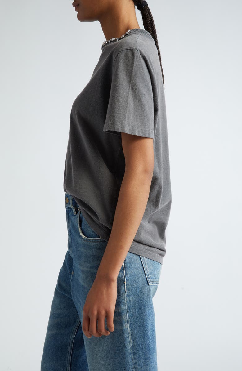 Golden Goose Crystal Embellished Distressed Cotton T-Shirt, Alternate, color, Anthracite