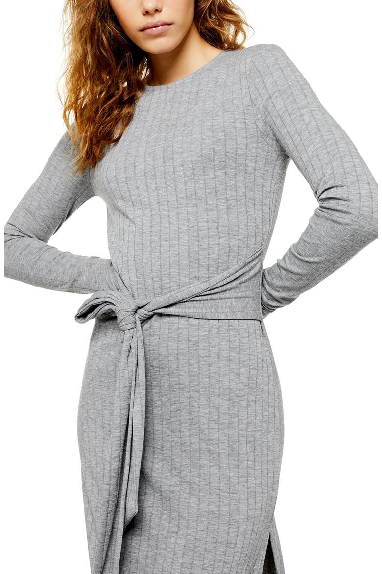 Tie Waist Long Sleeve Knit Midi Dress, Alternate, color, GREY