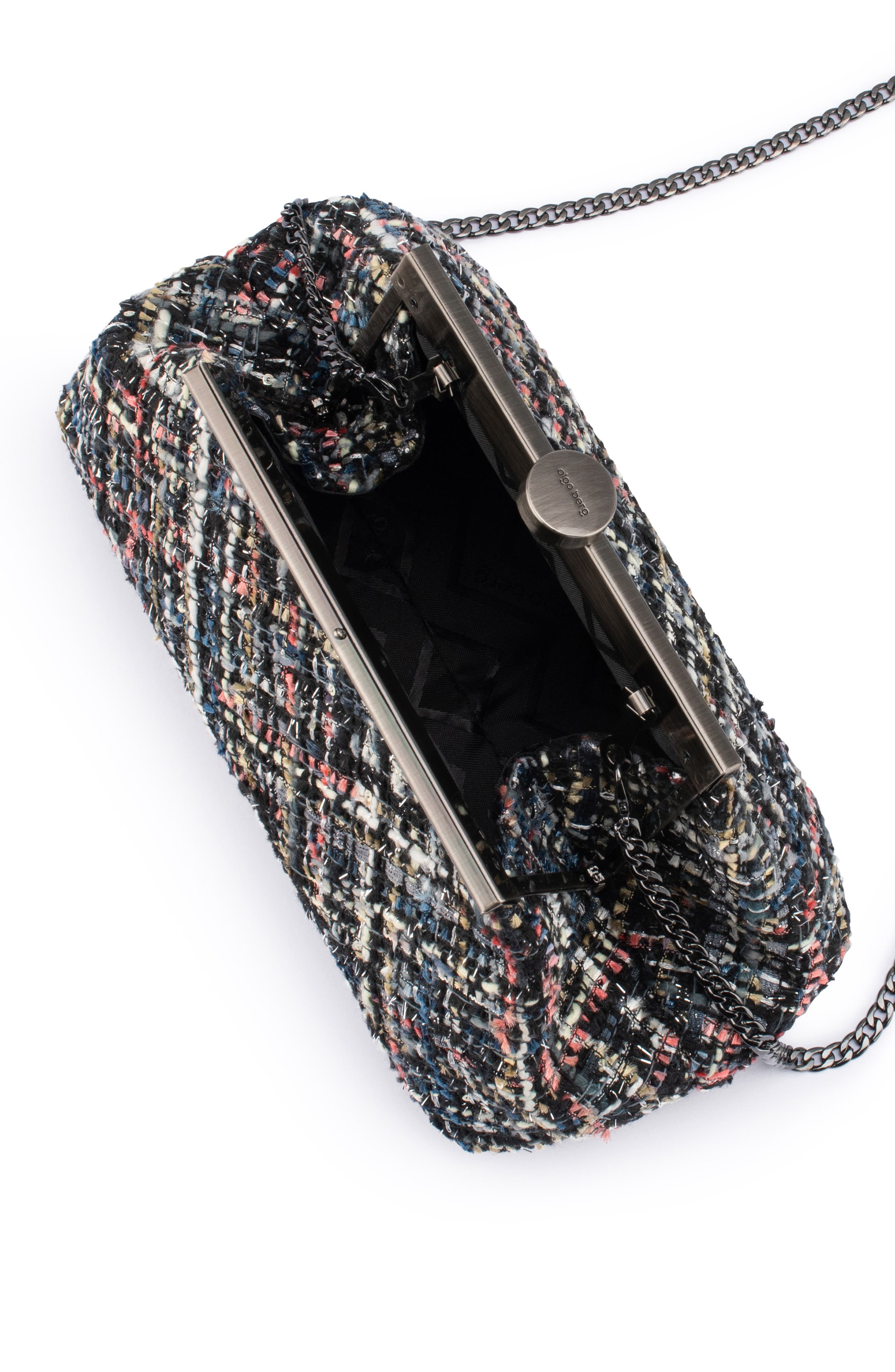 Olga Berg Mia Bouclé Clutch, Alternate, color, Black