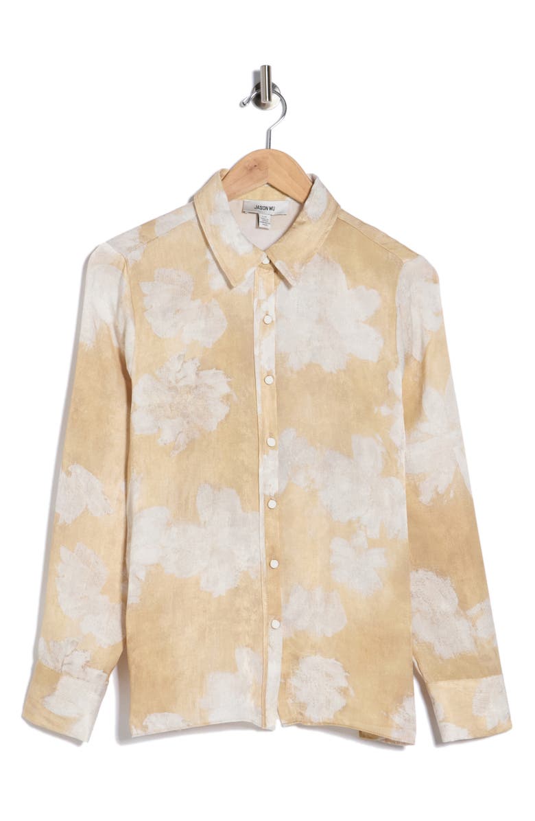 JASON WU Shine Button-Up Shirt, Main, color, Gold/ White Floral Print