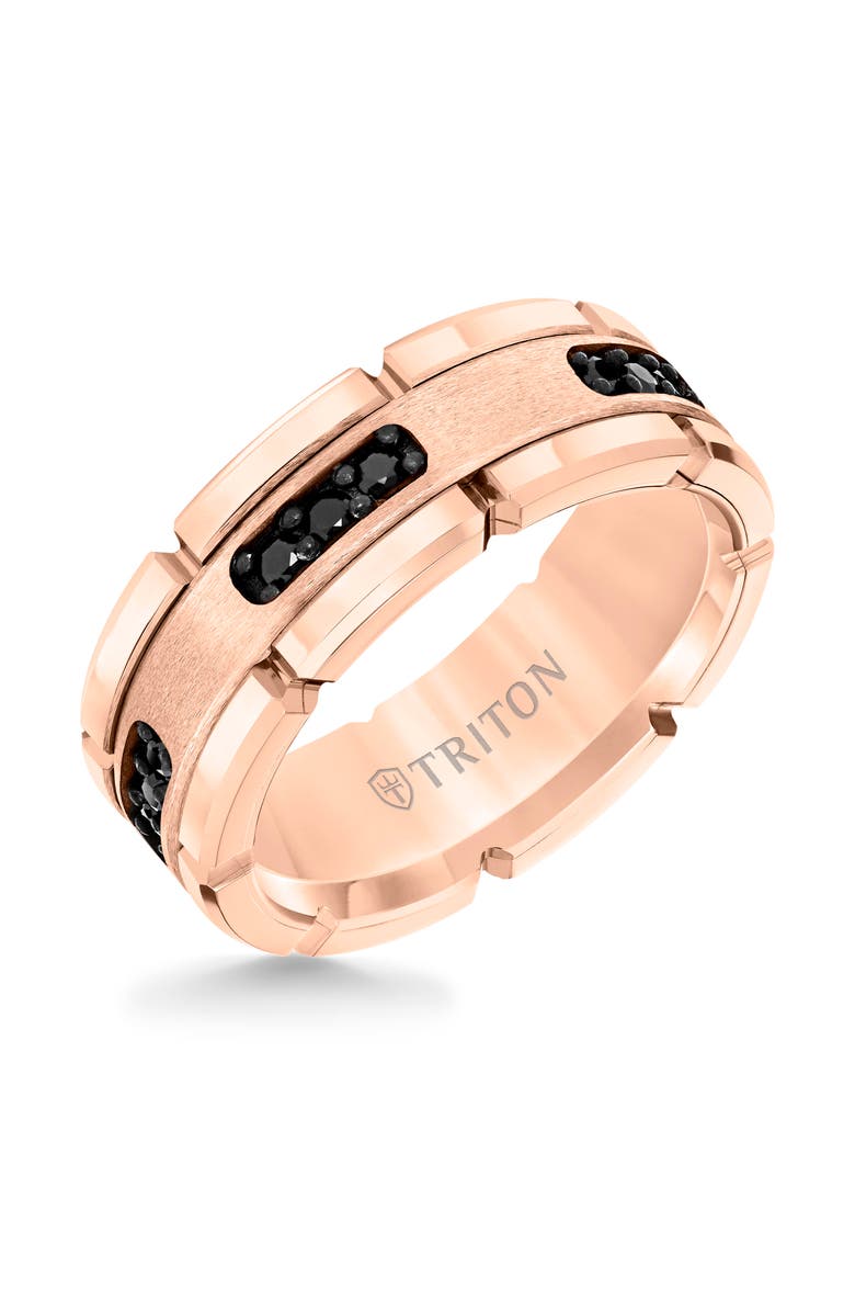 Triton 8mm White Tungsten Carbide Link Edge Ring with Black Diamonds, Satin Finish, Main, color, 